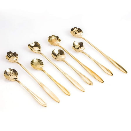 Daliuing Flower Spoon Set of 8 Stainless Steel Teaspoon Colorful Coffee Spoon Tea Spoon Mixing Spoon Sugar Spoon Black